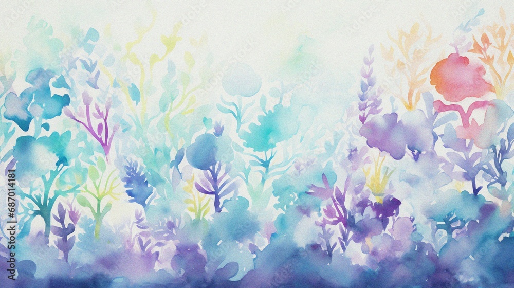 abstract watercolor underwater with coral plant and fish for background template