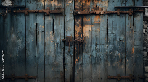 Candelario village, Sierra de Béjar, Salamanca, Castilla y Leon, Spain, Europe, The dirty wall surface close up image, weathered wooden textures and vintage door hinges