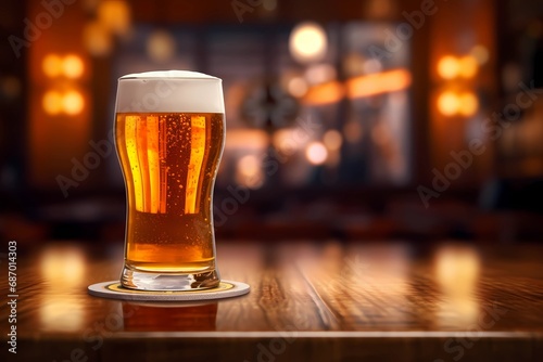 Golden Drink Elegance: A Single Glass Of Frothy Beer In Radiant Serenity