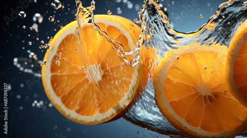 orange in water splash close up
