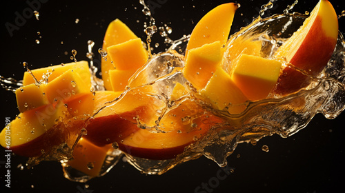 Mango fruit in water splash