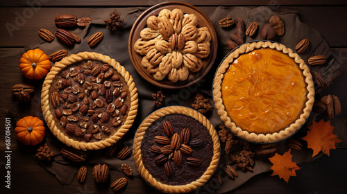Pumpkin and pecan pies top view