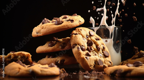 chocolate chip cookies in milk splash