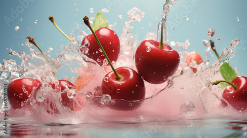Cherry and water splash drops delicious background
