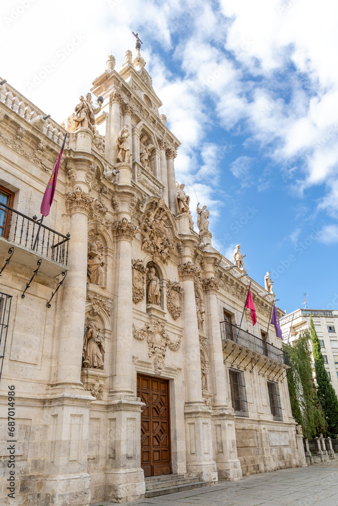 Valladolid, Spain - October 13, 2023: Facade of the law university in the historic center in the city of Valladolid, Spain