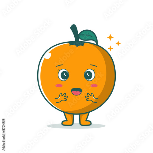 Cute orange cartoon fruit character vector illustration