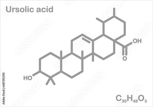 Ursolic acid. Simplified structural formula. Substance is found in plants and is used for cosmetics additives. photo