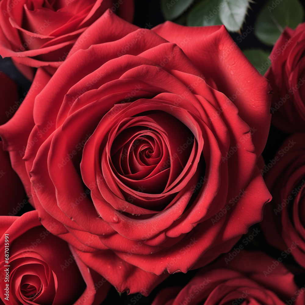 Naklejka premium Close-up of red rose and copy space full area. ai generative