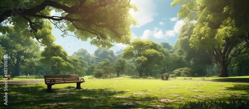 Fototapeta Naklejka Na Ścianę i Meble -  Idyllic park scene with lush greenery and ample space for any purpose.