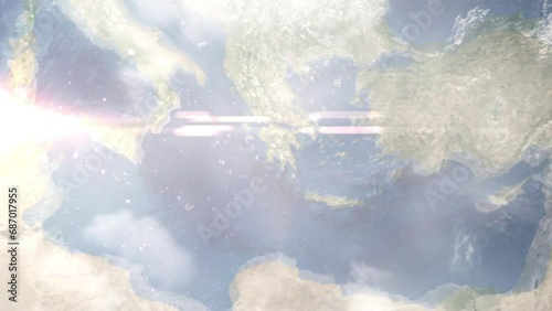 Zoom in from space and focus on Kalamata, Greece. 3D Animation. Background for travel intro. Elements of this image furnished by NASA