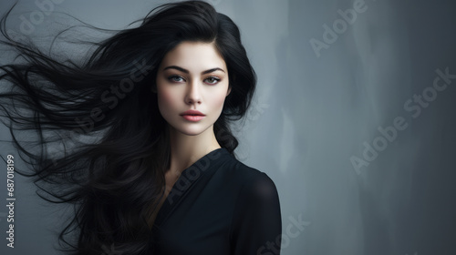 Portrait of a sophisticated woman in modern chic with copyspace background