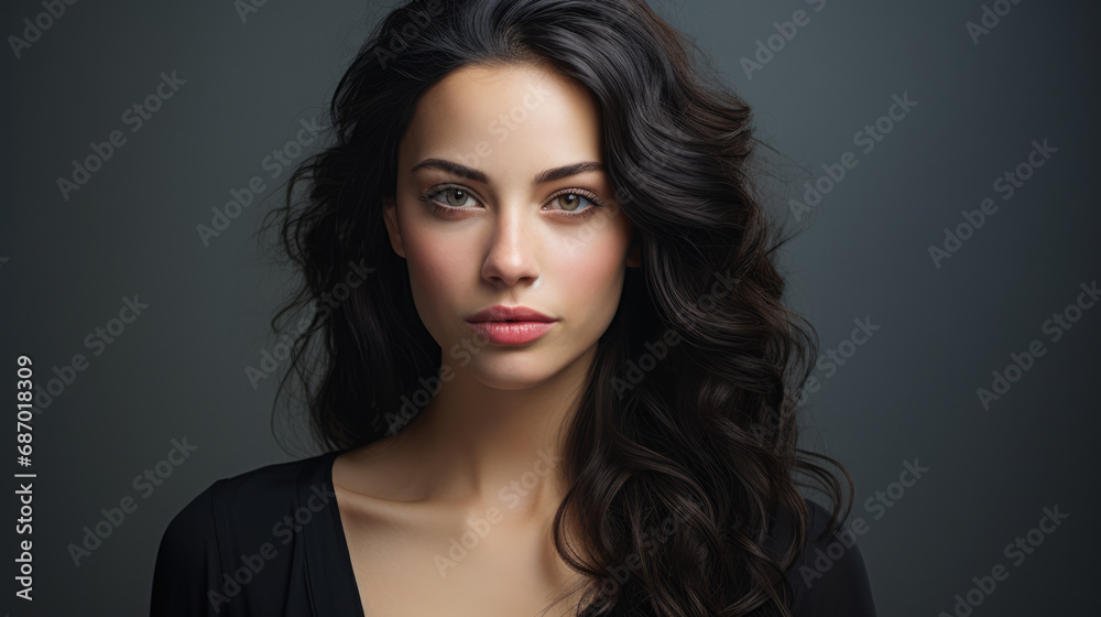 Portrait of a sophisticated woman in modern chic with copyspace background