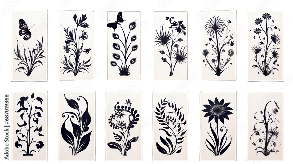 Obraz premium Set of Stencils Isolated on Transparent or White Background, PNG