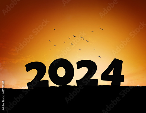 New Year 2024 at sunset.