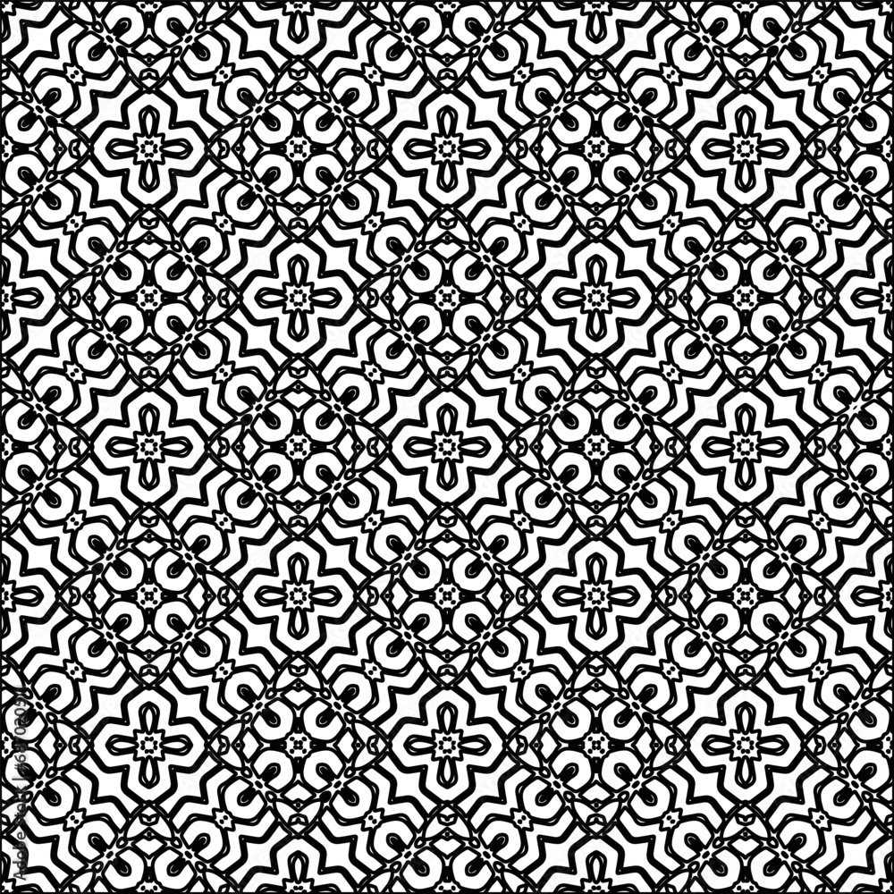 Figures from lines.Abstract background. Black pattern for web page, textures, card, poster, fabric, textile. Repeat pattern. Figures from lines.Abstract background. Black pattern for web page, textures, card, poster, fabric, textile. Repeat pattern.