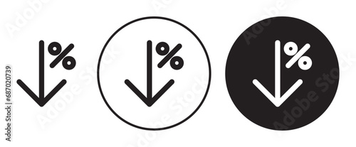 Interest rate reduction vector illustration set. Less profit percentage icon suitable for apps and websites UI designs.