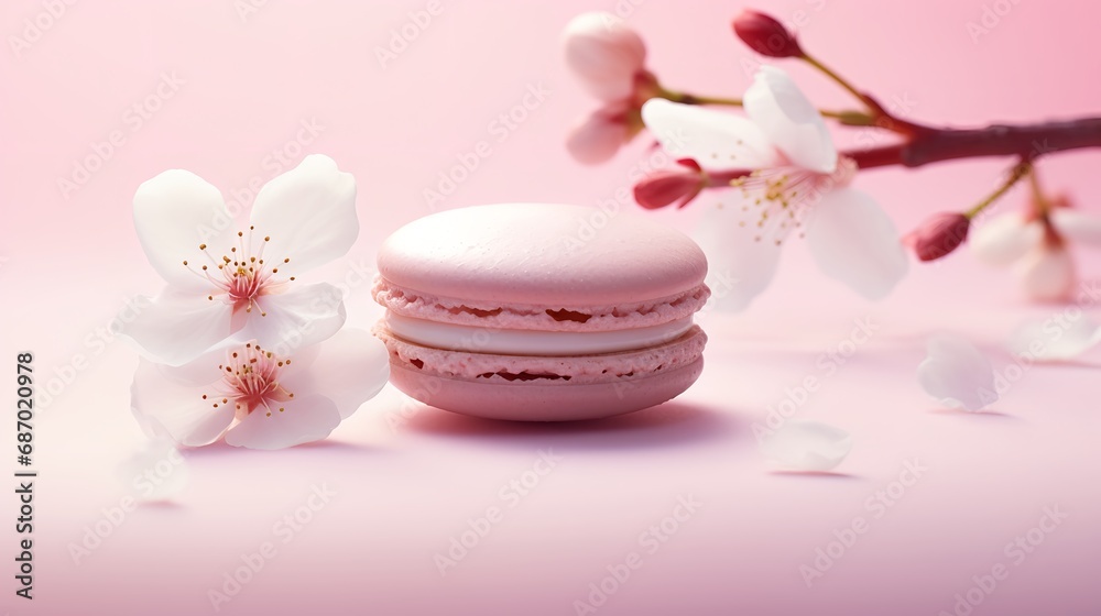 Pink Macaron with Cherry Blossoms