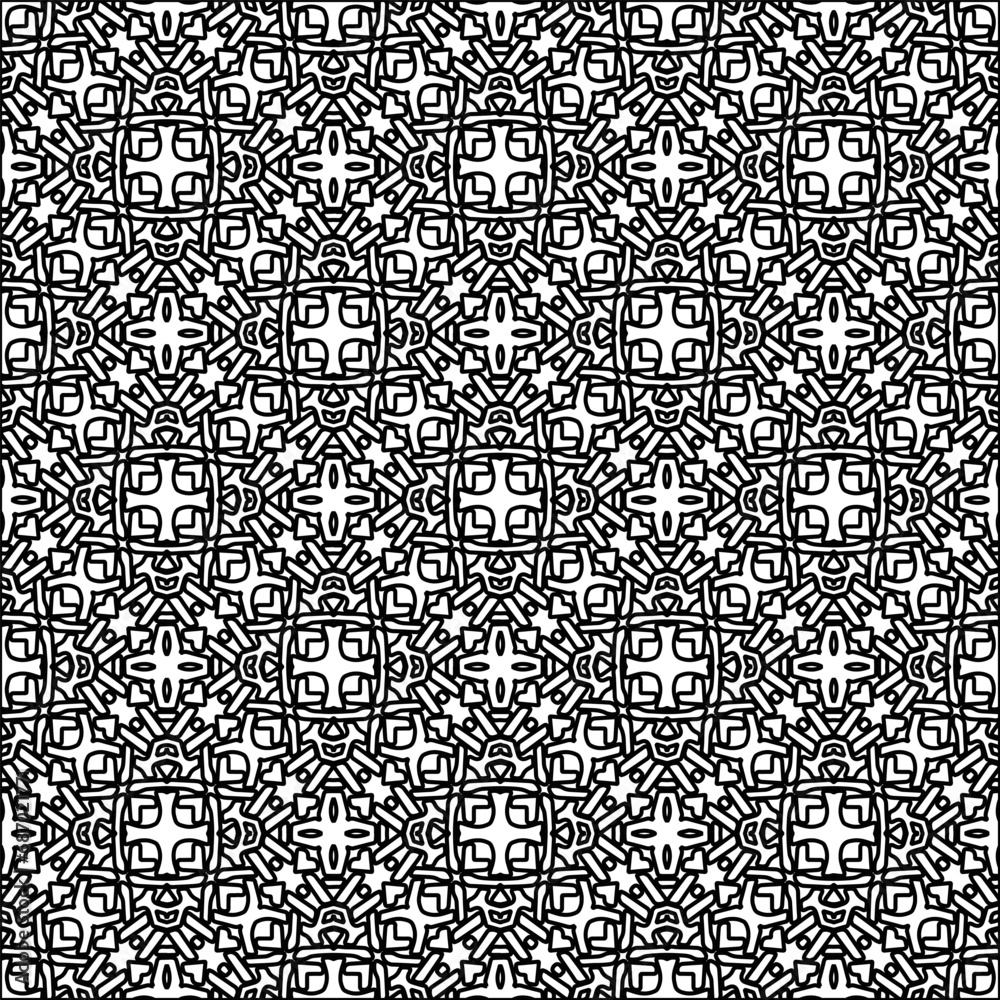 
 Figures from lines.Abstract background. Black  pattern for web page, textures, card, poster, fabric, textile. Repeat pattern. 