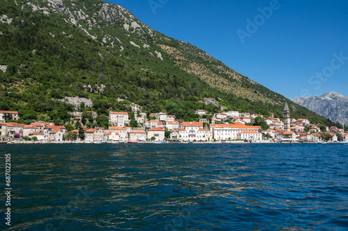 Fototapeta Naklejka Na Ścianę i Meble -  Panorama of the Bay of Kotor and the town Perast
