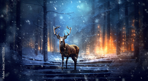 Reindeer in Snowy Forest Wonderland