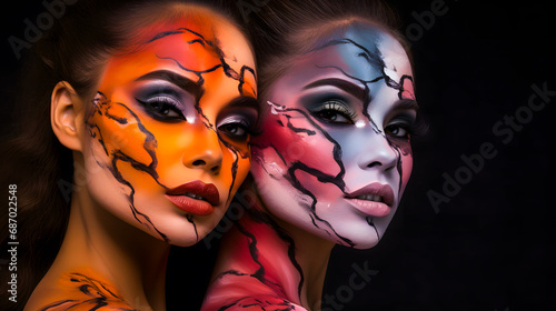 Deux visages de femme avec maquillage artistique