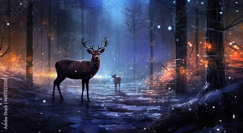 Reindeer in Snowy Forest Wonderland