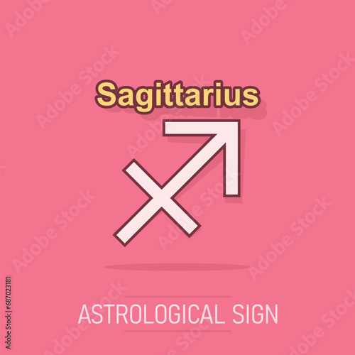 Vector cartoon sagittarius zodiac icon in comic style. Astrology sign illustration pictogram. Sagittarius horoscope business splash effect concept.