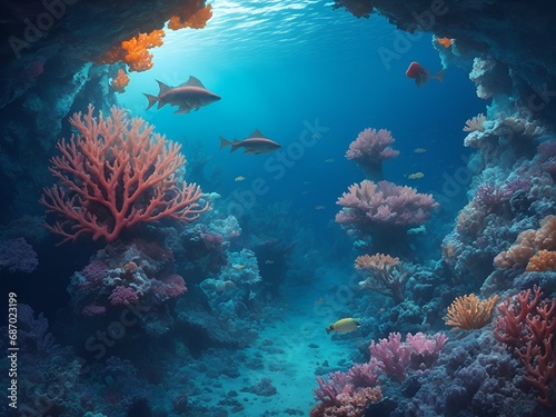 under sea ​​creatures and an sea underwater beautiful view, filled with colorful coral reef