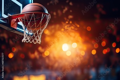basketball. the ball flies into the hoop, photo
