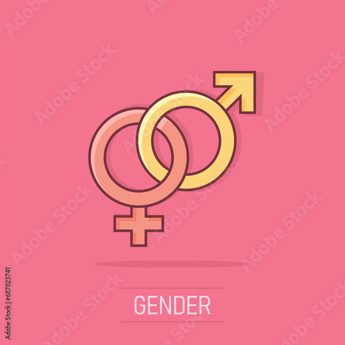 Vector cartoon gender icon in comic style. Men and women sign illustration pictogram. Sex business splash effect concept.