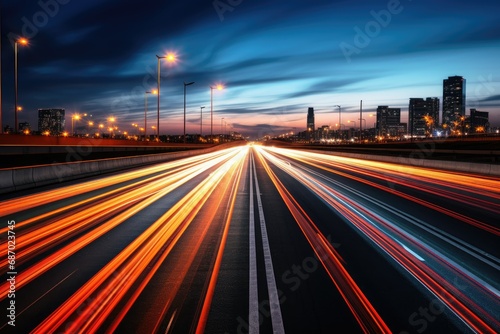Photo of the highway in the evening, all blurred, with a shutter speed of 60 seconds.