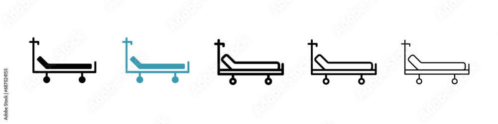 Hospital bed vector illustration set. ICU room treatment bed icon for UI designs. - obrazy, fototapety, plakaty 