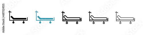 Hospital bed vector illustration set. ICU room treatment bed icon for UI designs.