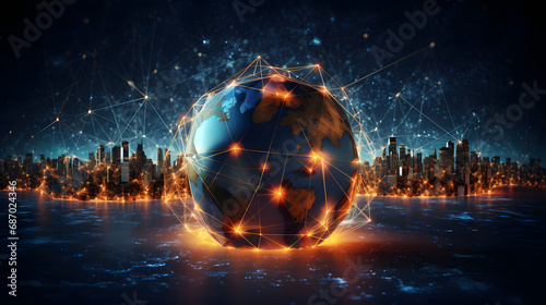 3D of Energy Digitalization and Communication technology for internet business. Global world network and telecommunication on earth and IoT. Generative Ai.