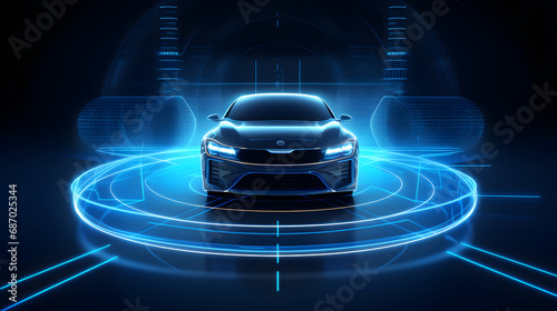 Automotive sensing system concept. Autonomous car. Driver assistant system. Adaptive cruise control. Generative Ai. photo