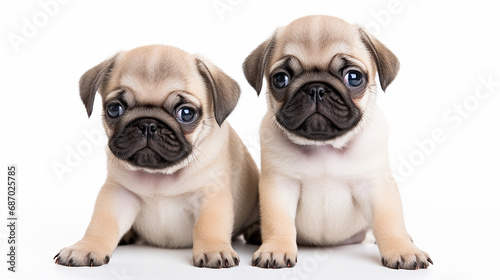 Portrait of a beautiful puppy of brown mops  white background