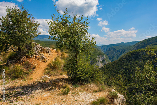 The summer landscape in the hills overlooking Martin Brod  Bihac  in the Una National Park. Una-Sana Canton  Federation of Bosnia and Herzegovina. Early September