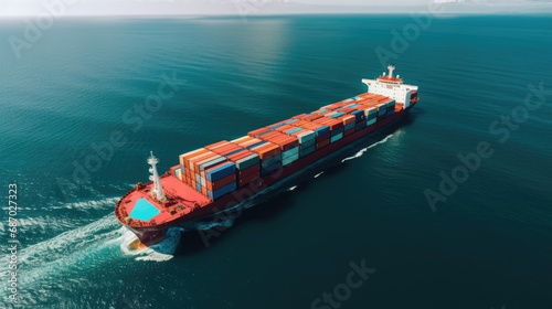 Cargo Shipping. An Aerial View of Container Ship at Sea