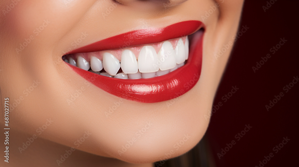 Nice smiling girl with beautiful white teeth and saturated color lipstick Nice smiling girl with beautiful white teeth and saturated color lipstick