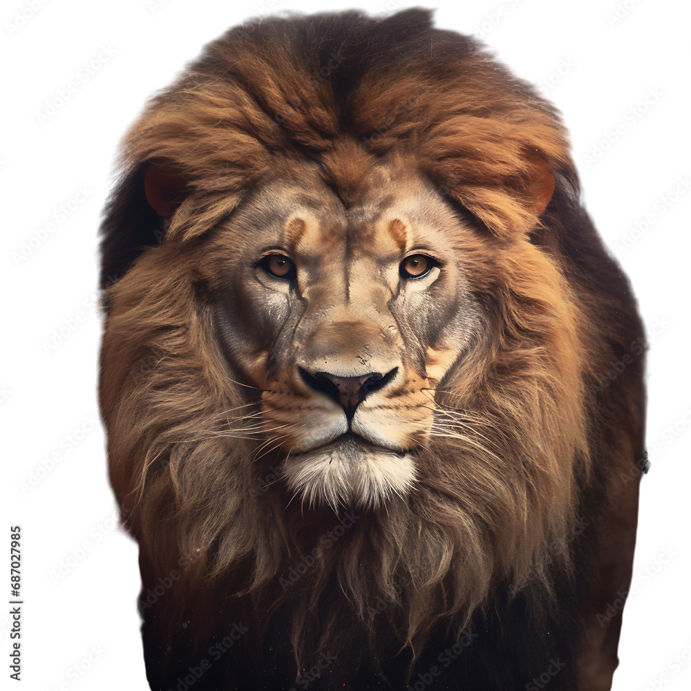 Close-up portrait of a lion isolated on transparent background Close-up portrait of a lion isolated on transparent background
