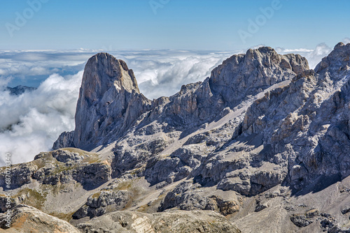 Naranjo de Bulnes or Pico Urriellu seen from Fuentede. Picos de Europa National Park, Spain. High quality 4k images photo