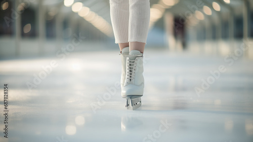 Elegant lady legs in ice skating shoes