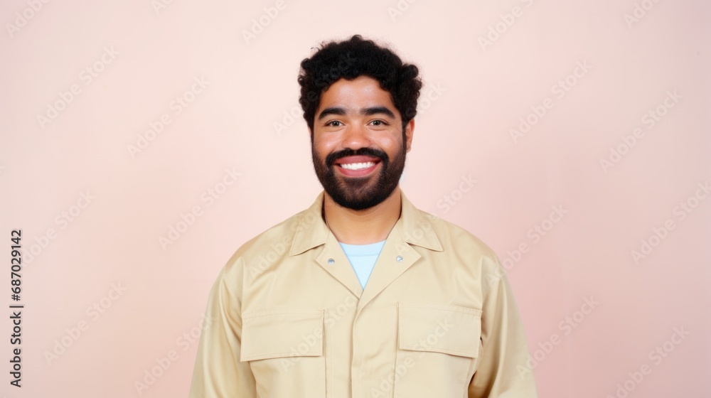 Obraz premium An elderly gentleman displays joy while looking at the camera against a beige-pink backdrop.