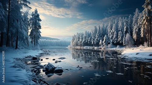 A wintry Lithuanian landscape featuring snow-covered