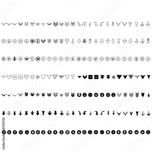 Down arrow vector icon set. scroll illustration sign collection.