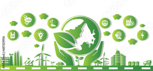 World environment and sustainable development concept with ecology doodle icons in gear, vector environment, eco friendly, green technology and ecology symbols. isolated vector in flat style
