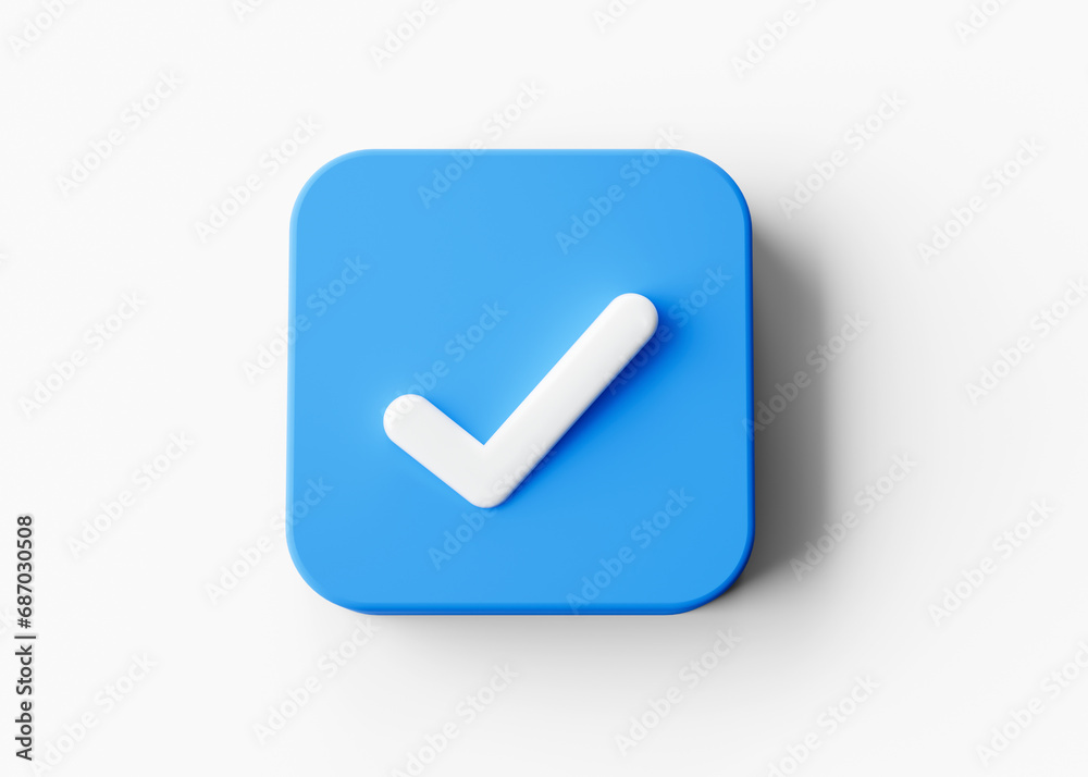 3d White Check Mark Symbol With Rounded Blue Square Icon On White Background 3d illustration 3d White Check Mark Symbol With Rounded Blue Square Icon On White Background 3d illustration