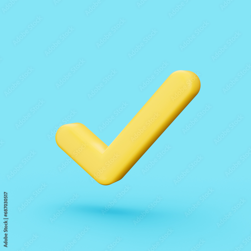 3d Bright Yellow Check Mark Symbol Icon Isolated On Soft Blue Background 3d Illustration 3d Bright Yellow Check Mark Symbol Icon Isolated On Soft Blue Background 3d Illustration