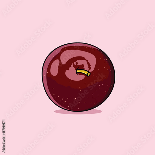 Whole Shiny Fresh And Juicy Red Plum Fruit Ripe Plum Fruit Soft Pink Background Vector Illustration