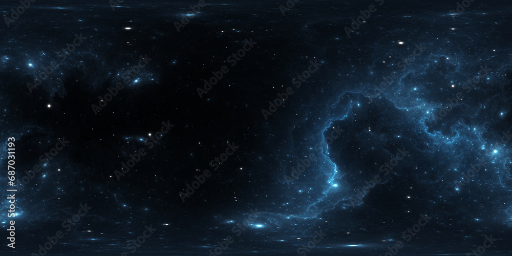 360 degree space panorama, equirectangular projection, environment map. HDRI spherical background with nebula and stars - obrazy, fototapety, plakaty 